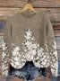Vintage floral embroidery art knitted round neck sweater
