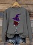 Witch and Wine Glass Print Casual Sweatshirt
