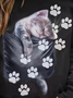 Cute Cat Design Round Neck Casual Sweatshirt