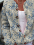Vintage Flower Art Print Buttoned Cardigan