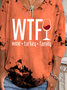 Women's WTF Wine Turkey Family Print V-Neck Long Sleeve Tee