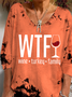 Women's WTF Wine Turkey Family Print V-Neck Long Sleeve Tee
