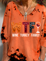 Women's WTF Wine Turkey Family Print V-Neck Long Sleeve Tee