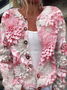 Women's Breast Cancer Pink Flower Print Knitted Cardigan