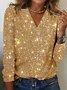 Casual V Neck Glitter Loose T-Shirt
