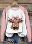 Scottish Highlands Beef Color blocked Round Neck Sweatshirt