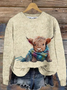 Highland Cow Print Casual Sweatshirt
