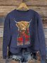 Women's Cute Highland Cow Print Knitted Crew Neck Sweater