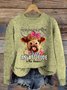 Women's Cute Highland Cow Print Knitted Crew Neck Sweater
