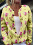 Watercolor French Rose Repeat Pattern Print Buttoned Cardigan