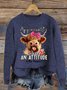 Women's Cute Highland Cow Print Knitted Crew Neck Sweater