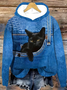 Women's Cowboy Pocket Cat With Braces Print Casual Sweatshirt Hoodie