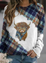 Western style color blocked highland cow round neck sweatshirt