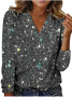 Casual V Neck Glitter Loose T-Shirt