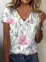 Floral Print Short Sleeve V-Neck T-shirt