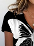 Butterfly Print Short Sleeve V-Neck T-Shirts