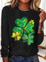 St Patrick's Day Clover Print Casual Long Sleeve Shirt