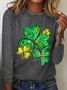 St Patrick's Day Clover Print Casual Long Sleeve Shirt