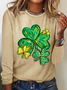 St Patrick's Day Clover Print Casual Long Sleeve Shirt