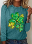 St Patrick's Day Clover Print Casual Long Sleeve Shirt
