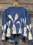 Women'S Watercolor Bunny Print Long Sleeve Sweatshirt