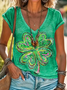Women's St. Patrick's Day Clover Art Print V-neck T-shirt