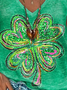 Women's St. Patrick's Day Clover Art Print V-neck T-shirt