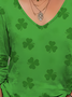 Women's V-Neck St. Patrick's Day Long Sleeve Casual T-Shirt