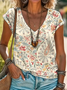 Women's vintage floral print V-neck T-shirt