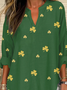 Women's St. Patrick's Day Shamrock Print V Neck Long Sleeve Shirt Top