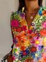Women's Long Sleeve Shirt Spring/Fall As Picture Floral Buckle Shirt Collar Daily Going Out Casual Top