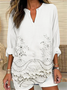 Cottage floral embroidery lace hem linen blend Shirt