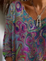 Women's Abstract V-Neck Printed Casual Long Sleeve T-Shirt