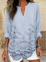Cottage floral embroidery lace hem linen blend Shirt
