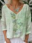 Loose V Neck 3D Printing Vintage T-Shirt
