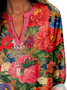 Women's Artistic Floral Print Elegant Resort V-Neck Shirt