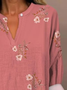 Women's Artistic Floral Print Elegant Casual V Neck Shirt