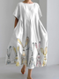 Watercolor rabbit print linen blend casual Dress With No Belt