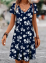 Women's Floral Spring Print Casual V-Neck Short Sleeve Dress
