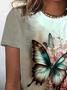 Women's Floral Butterfly Spring Print Casual Round Neck Short Sleeve T-Shirt