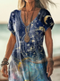 Women's Short Sleeve Summer As Picture Moon Printing V Neck Daily Going Out Casual Maxi H-Line T-Shirt Dress Dress