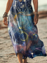 Women's Short Sleeve Summer As Picture Moon Printing V Neck Daily Going Out Casual Maxi H-Line T-Shirt Dress Dress