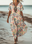 Women's Short Sleeve Paisley Printing V Neck Casual Maxi T-Shirt Dress