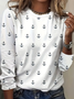 Women's Anchor Stripe Print Crew Neck Long Sleeve T-Shirt