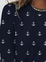 Women's Anchor Stripe Print Crew Neck Long Sleeve T-Shirt