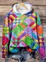 Colorful Checkered Print Casual Hoodie Sweatshirt
