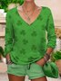 Women's V-Neck St. Patrick's Day Long Sleeve Casual T-Shirt