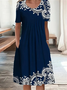 Women's Short Sleeve Summer Purplish blue Floral Printing Crew Neck Daily Going Out Casual Midi H-Line Fit & Flare Dress Dress