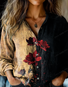 Women's Retro Rose Flower Art Print Casual Short Sleeve Comfortable Shirt