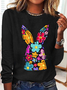 Happy Easter Bunny Flowers Print Casual Long Sleeve Shirt